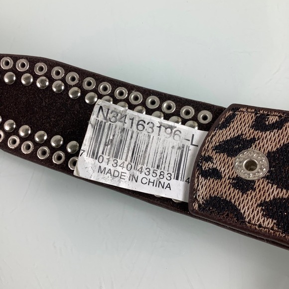 Nocona Western Bling Conchos Rhinestones and Studs Brown Belt SZ L EUC main image 4